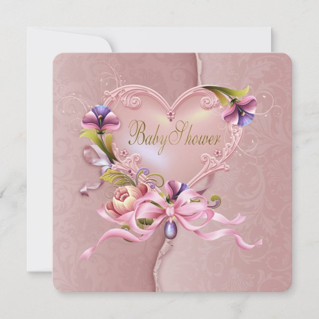 Invitación Chupinada de Corazón de Damasco Rosa Bonito (Anverso)
