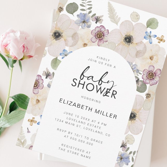 Invitación Chupinada de flores modernas para bebé (Subido por el creador)