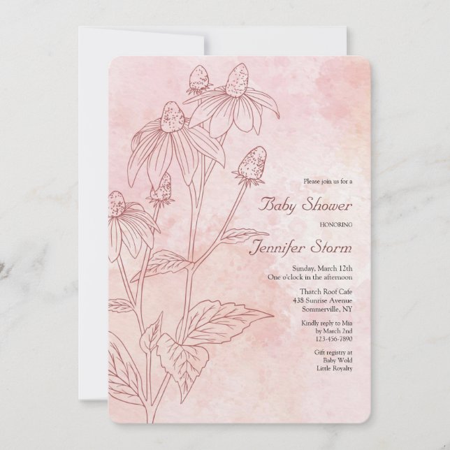 Invitación Chupinada de flores monocromáticas para bebé (Anverso)