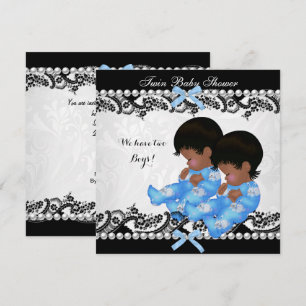 Invitación Chupinada de gemelos afroamericanos niños azul