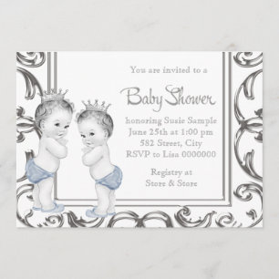 Invitación Chupinada de gemelos bebé niño azul elegante y pla