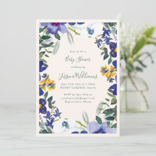 Invitación Chupinada de jardín floral acuarela azul púrpura p