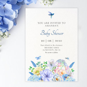 Invitación Chupinada de jardín floral azul estética para bebé