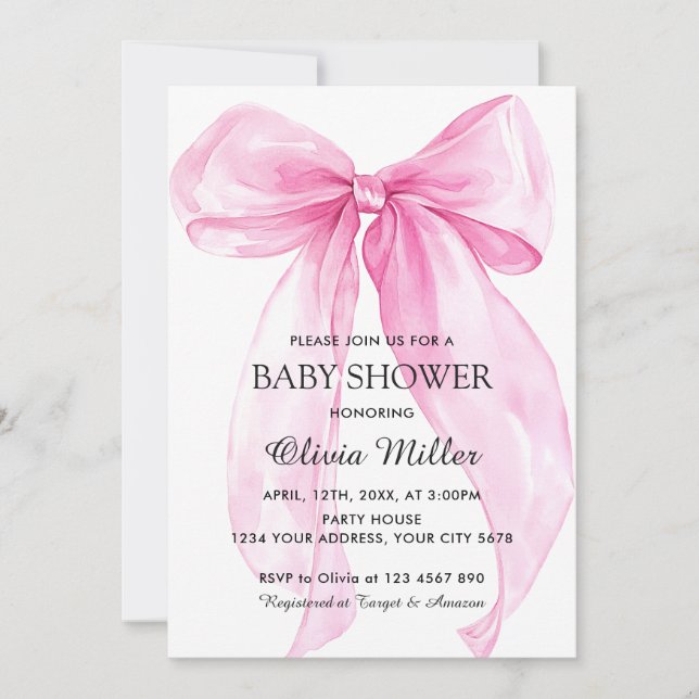 Invitación Chupinada de lazo de lazo rosa (Anverso)
