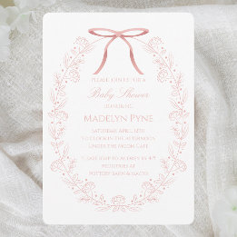 Invitación Chupinada de lazo rosa elegante y flores para bebé