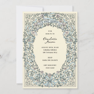 Invitación Chupinada de lazos y rosas rosadas y azules para b
