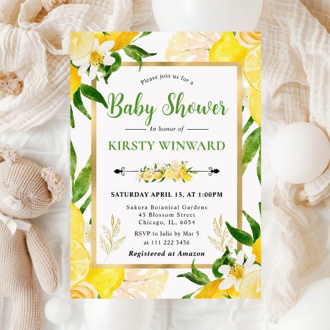 Invitación Chupinada de limones y flores en acuarela para beb (Subido por el creador)
