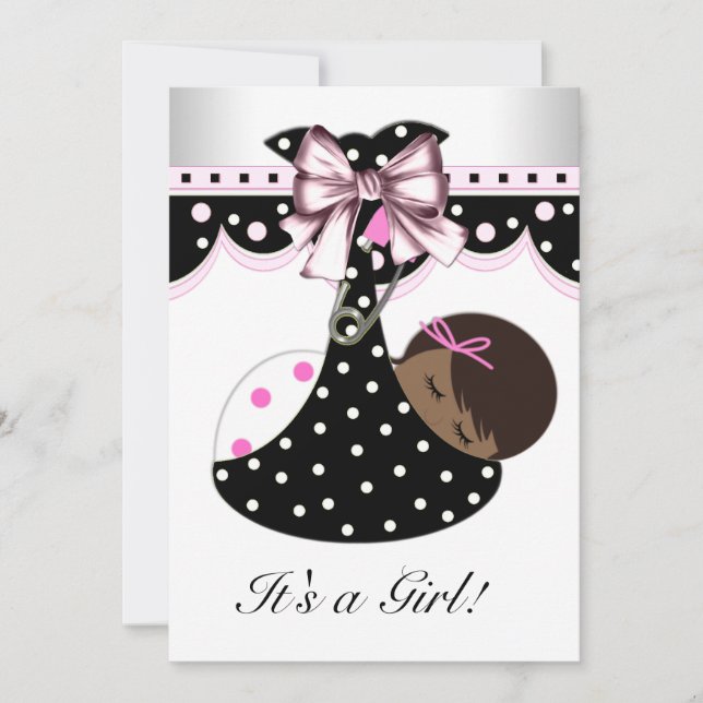 Invitación Chupinada de Negro y Rosa para Bebe (Anverso)