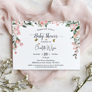 Invitación Chupinada de Niña con Rosas Rosadas y Mariposas al