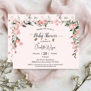 Invitación Chupinada de Niña con Rosas Rosadas y Mariposas al