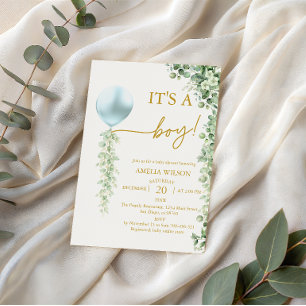 Invitación Chupinada de Niño Globo Azul Vegetación Moderna