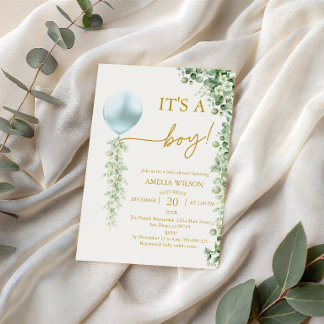 Invitación Chupinada de Niño Globo Azul Vegetación Moderna