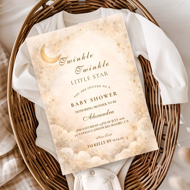 Invitación Chupinada de oro marfil celestial para bebé (Subido por el creador)