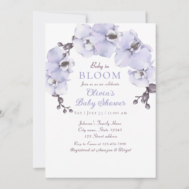 Invitación Chupinada de orquídea lavanda elegante (Anverso)