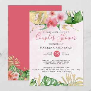Invitación Chupinada de parejas de flores tropicales modernas