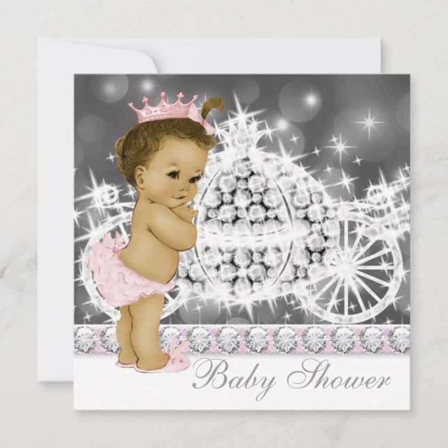 Invitación Chupinada de princesa elegante rosa y gris (Anverso)