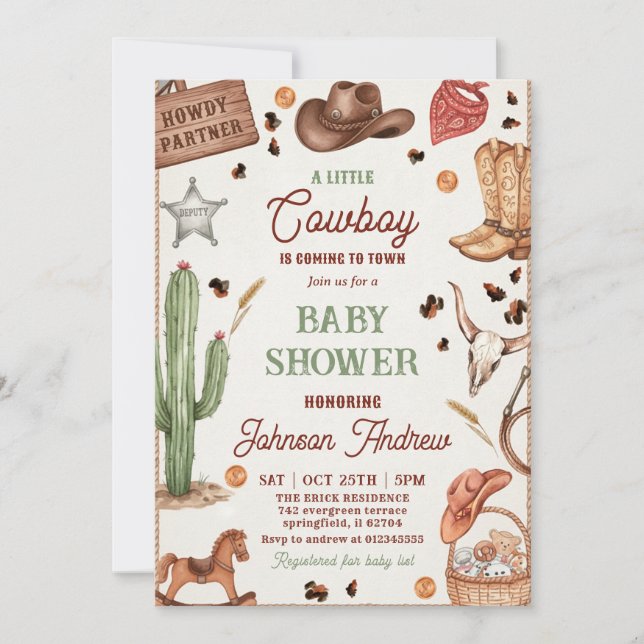 Invitación Chupinada de Ranch Personal para Bebé Vaquero  (Anverso)