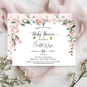 Invitación Chupinada de rosas rosadas con mariposas al aguare