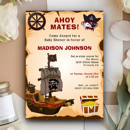 Invitación Chupinada de tema pirata rústico vintage para bebé