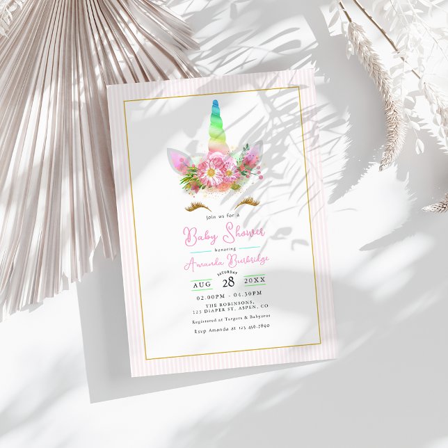 Invitación Chupinada de Unicornio Arcoíris para Bebé (Rainbow Unicorn Baby Shower Invitation)
