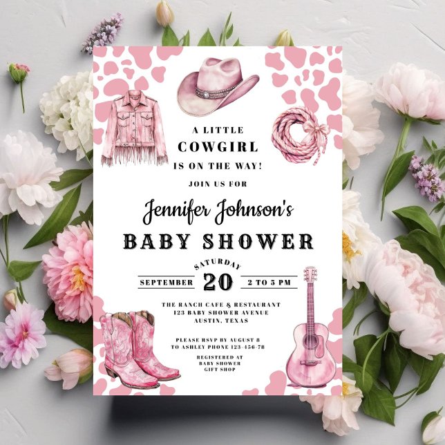 Invitación Chupinada de vaquera rosa moderna para bebé (Modern Pink Cowgirl Baby Shower Invitation
)