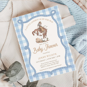 Invitación Chupinada de vaquero de cuadros azules para bebé