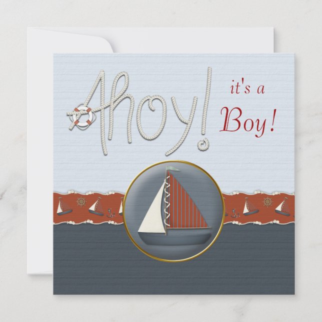 Invitación Chupinada del Barquito de Vela Rojo Azul (Anverso)