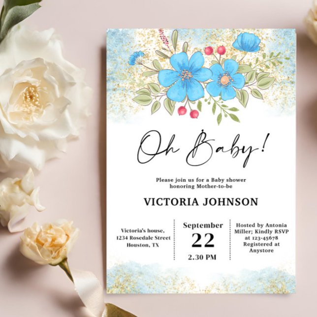 Invitación Chupinada Floral Azul para Bebé (Subido por el creador)