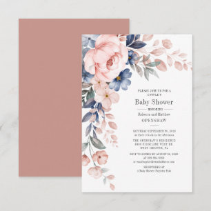 Invitación Chupinada Floral Azul Rosa Moderna para Parejas Be
