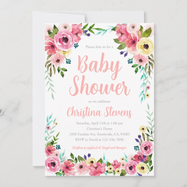 Invitación Chupinada floral con brillo para el bebé (Anverso)