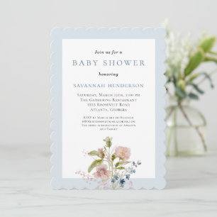 Invitación Chupinada floral elegante de acuarela azul para be