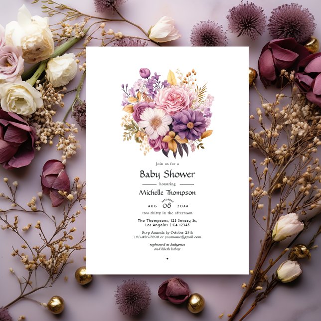 Invitación Chupinada Floral Rosa y Dorado para Bebé (Subido por el creador)