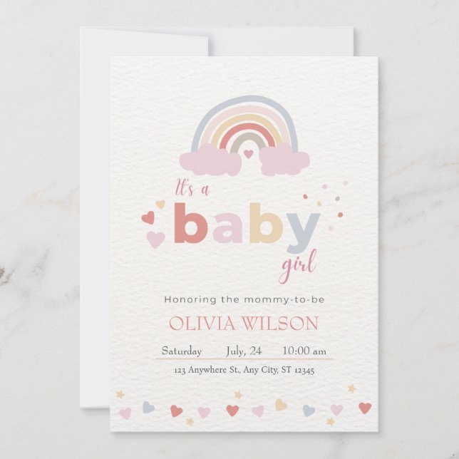 Invitación Chupinada moderna adorable arcoíris Baby Shower (Anverso)