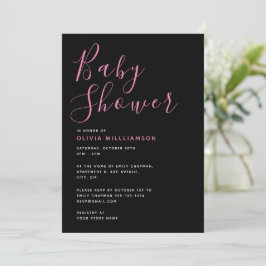 Invitación Chupinada Moderna Cumpleaños de Bebé Rosa y Negro