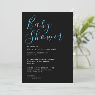 Invitación Chupinada Moderna Negra y Azul para Baby Shower