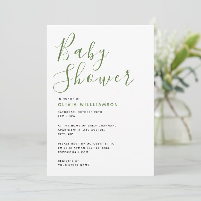 Invitación Chupinada moderna simple de verde y blanco para ba (Anverso de pie)