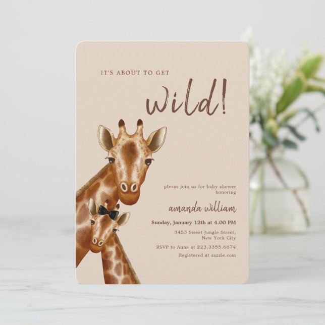 Invitación Chupinada Neutral Boho Safari de Mamá Jirafa (Anverso de pie)