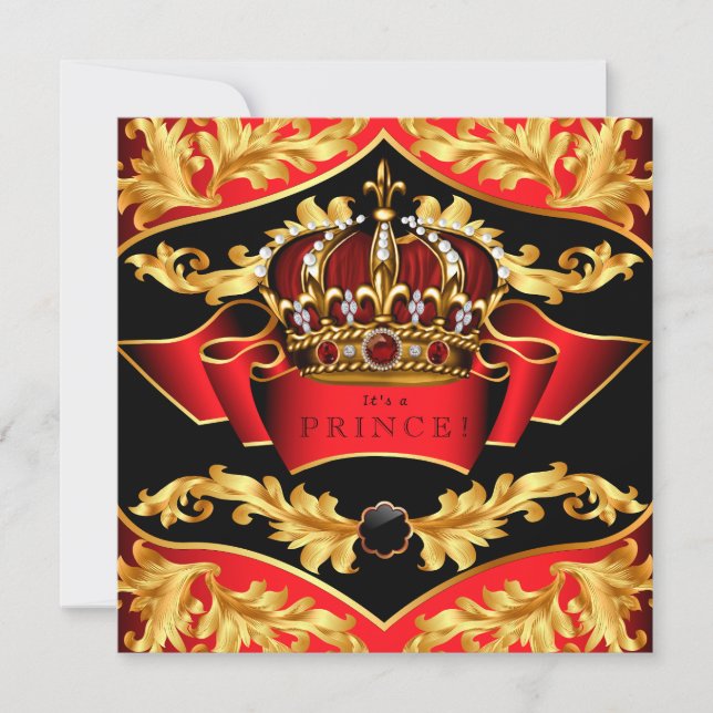 Invitación Chupinada Real de Bebé Rojo y Dorado (Anverso)