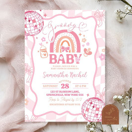 Invitación Chupinada Retro Arcoíris Groovy Baby Shower