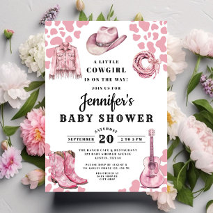 Invitación Chupinada Rosa Moderna de Vaquera para Bebe