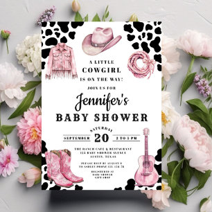 Invitación Chupinada Rosa Moderna de Vaquera para Bebe