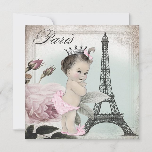 Invitación Chupinada Vintage de París para Bebé (Anverso)