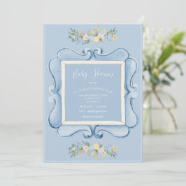 Invitación Chupinada Vintage Floral Azul para Baby Shower