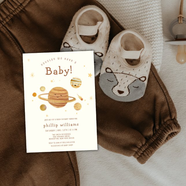 Invitación Chupito boho de espacio exterior del sistema solar (Neutral Boho Outer Space Solar System Baby Shower Invitation)