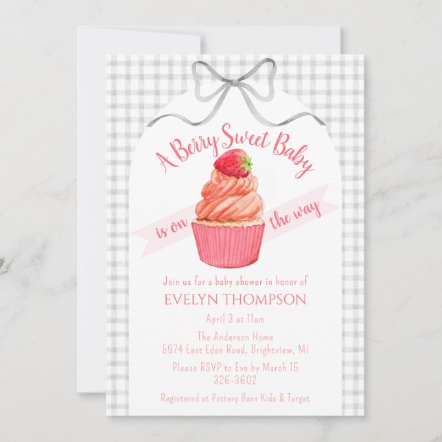 Invitación Chupito Cumpleaños de Fresa Dulce Gris Niebla 020 (Anverso)