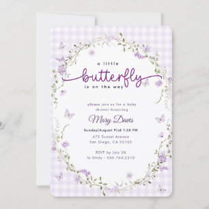 Invitación Chupito de agua con gingham mariposa lavanda Baby