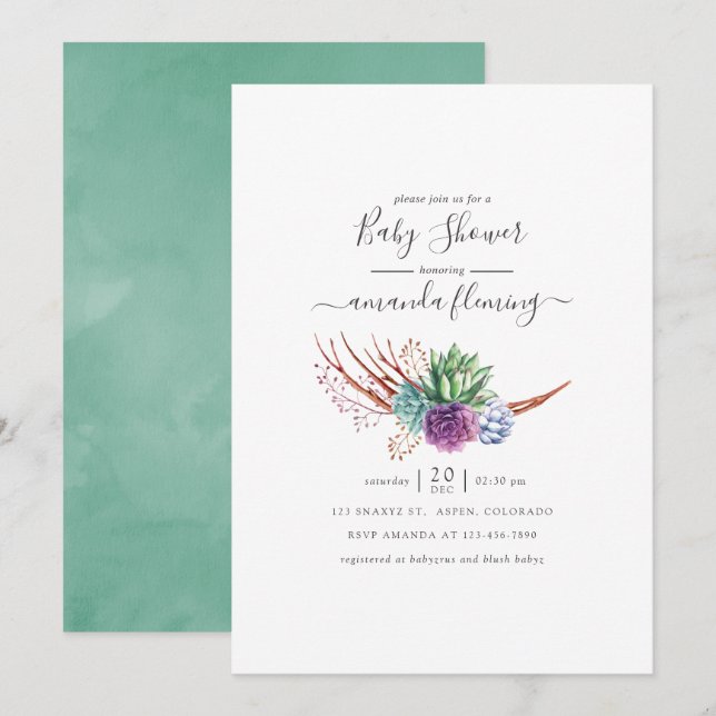 Invitación Chupito de Agua de Desert Succulents (Anverso / Reverso)