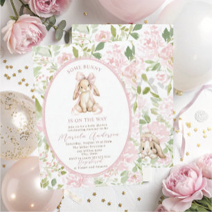 Invitación Chupito de agua elegante con lazo rosa de conejito