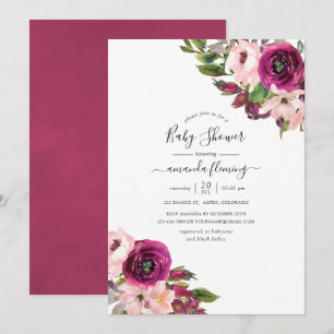 Invitación Chupito de agua Marsala y Floral Rosa Baby Shower