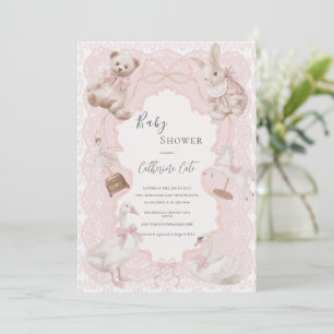 Invitación Chupito de bebé caprichoso elegante vintage rosa